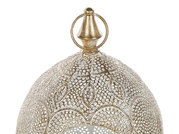 Beliani Lampion złoty metalowy 33 cm ze szklanym wkładem na świeczkę orientalny  ażurowy Świecznik Podgrzewacz Szkło Kategoria Świeczniki i świece Kolor Szary