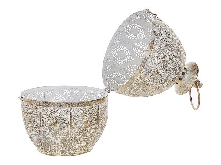 Beliani Lampion złoty metalowy 34 cm ze szklanym wkładem na świeczkę jajo orientalny ażurowy Szkło Kategoria Świeczniki i świece Kolor Szary