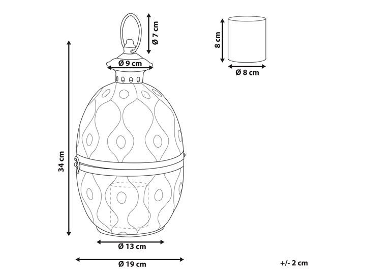 Beliani Lampion złoty metalowy 34 cm ze szklanym wkładem na świeczkę jajo orientalny ażurowy Szkło Kategoria Świeczniki i świece