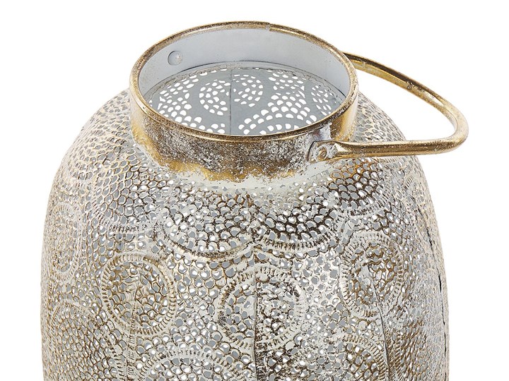 Beliani Lampion złoty metalowy 30 cm ze szklanym wkładem na świeczkę boho orientalny ażurowy Szkło Kategoria Świeczniki i świece Kolor Szary