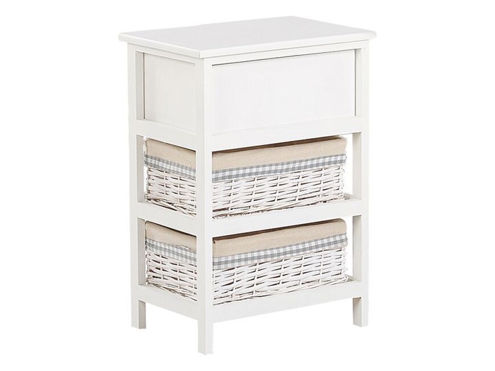 Szafka biało drewno MDF 58 x 40 cm szuflada i dwa plecione wiklinowe kosze z beżowa wyściółką stolik nocny do sypialni pokoju dziecięcego Płyta MDF Kolor Biały Rodzaj frontu Szuflady