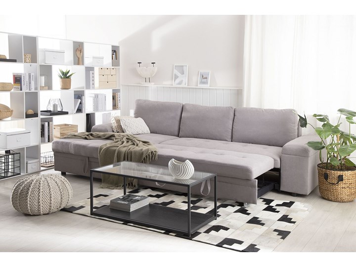 Narożnik rozkładany jasnoszary sofa narożna do salonu kanapa z funkcją spania z pojemnikiem skandynawska W kształcie L Nóżki Bez nóżek