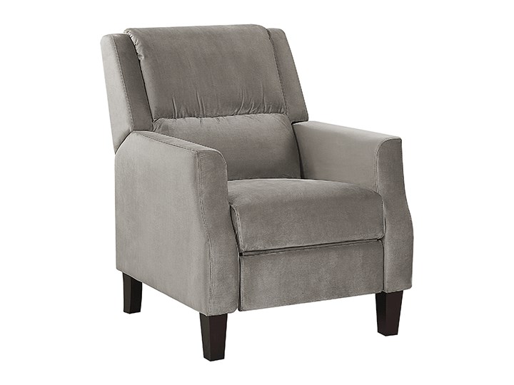Rozkładany fotel telewizyjny szary tapicerownany welurem rozkładane oparcie i podnóżek retro design Tkanina Drewno Fotel inspirowany Tworzywo sztuczne Fotel rozkładany Styl Klasyczny Pomieszczenie Salon