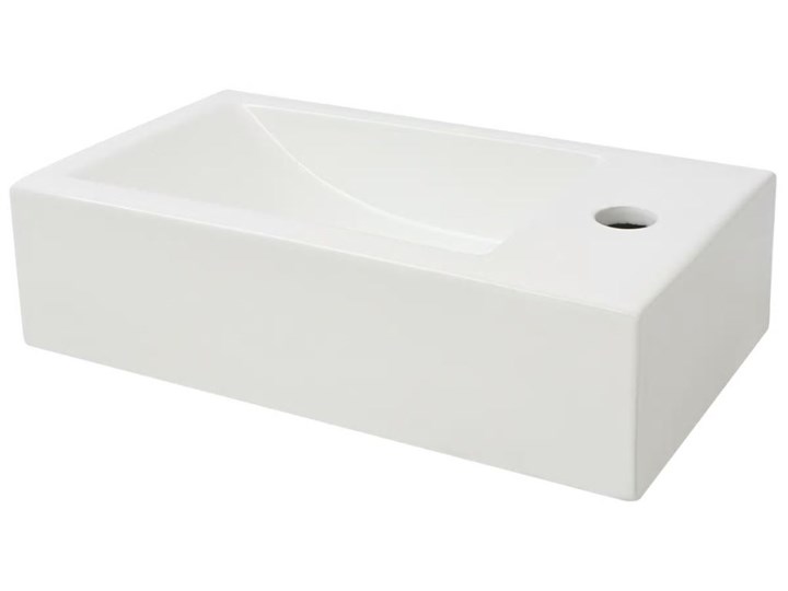 vidaXL Umywalka prostokątna z otworem na baterię 46x25,5x12 cm, biała Nablatowe Prostokątne Szerokość 46 cm Szkło Ceramika Kolor Biały Stal Kategoria Umywalki