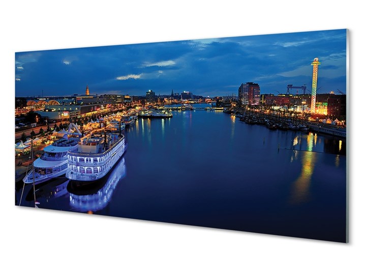 Obrazy na szkle Statek morze miasto nocą niebo Wzór Pojazdy Wymiary 50x125 cm