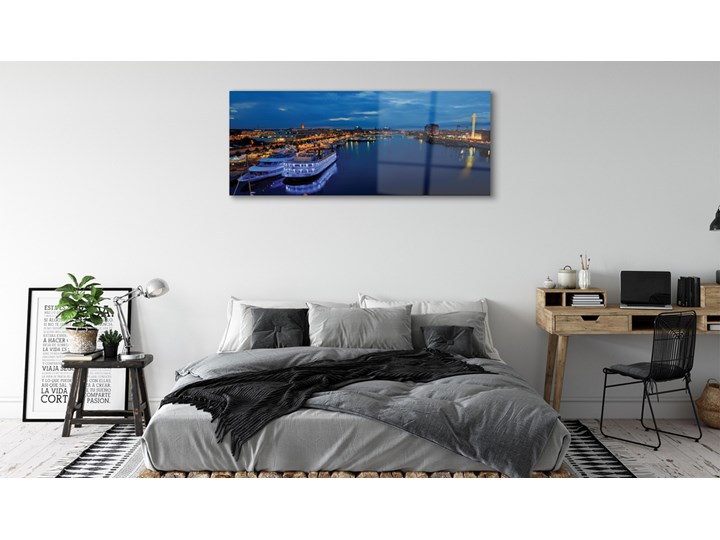 Obrazy na szkle Statek morze miasto nocą niebo Wzór Natura Wymiary 70x140 cm