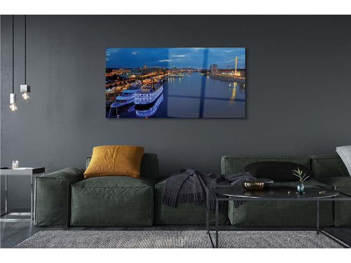 Obrazy na szkle Statek morze miasto nocą niebo Wymiary 60x120 cm Wzór Miasta