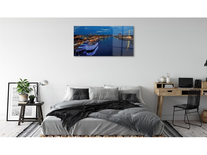 Obrazy na szkle Statek morze miasto nocą niebo Wymiary 70x140 cm Wzór Miasta