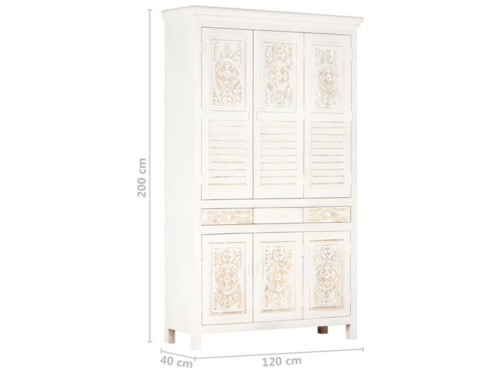VidaXL Szafa, biała, 120x40x200 cm, lite drewno mango Pomieszczenie Sypialnia Głębokość 40 cm Wysokość 120 cm Szerokość 120 cm Rodzaj drzwi Zwijane