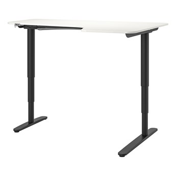 IKEA BEKANT Biurko narożne praw/siedz/stoj, Biały/czarny, 160x110 cm