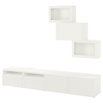 IKEA BESTÅ Kombinacja na TV/szklane drzwi, Biały/Hanviken białe szkło przezroczyste, 240x42x190 cm