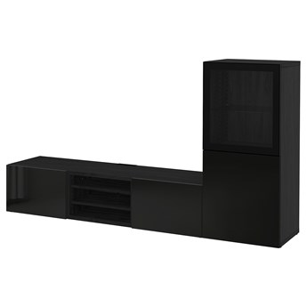 IKEA BESTÅ Kombinacja na TV/szklane drzwi, Czarnybrąz/Selsviken połysk/czarne przezroczyste szkło, 240x42x129 cm