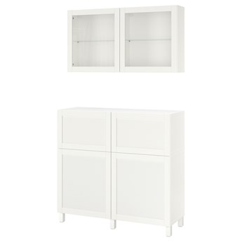 IKEA BESTÅ Kombinacja regałowa z drzw/szuf, Biały/Hanviken/Stubbarp białe szkło przezroczyste, 120x42x213 cm