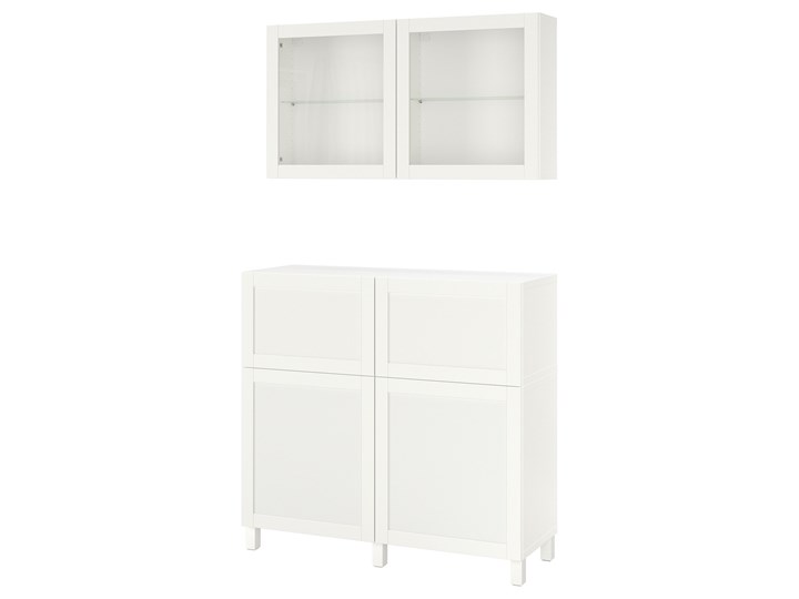 IKEA BESTÅ Kombinacja regałowa z drzw/szuf, Biały/Hanviken/Stubbarp białe szkło przezroczyste, 120x4 ...