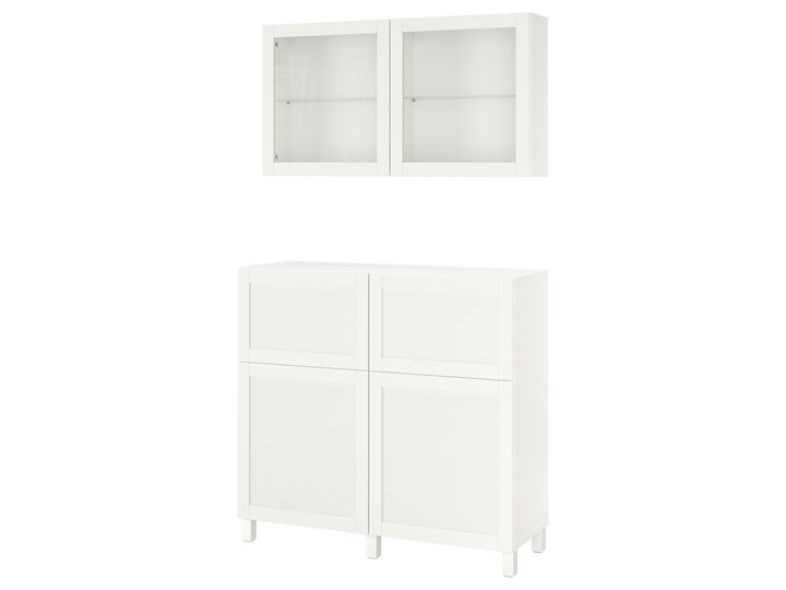 IKEA BESTÅ Kombinacja regałowa z drzw/szuf, Biały/Hanviken/Stubbarp białe szkło przezroczyste, 120x42x213 cm Kolor Przezroczysty Kategoria Zestawy mebli do sypialni