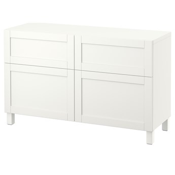 IKEA BESTÅ Kombinacja regałowa z drzw/szuf, Biały/Hanviken/Stubbarp biały, 120x42x74 cm