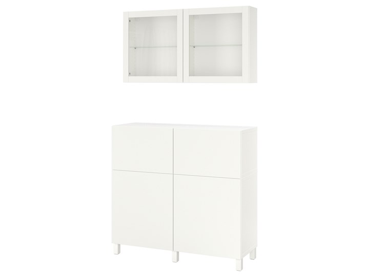 IKEA BESTÅ Kombinacja regałowa z drzw/szuf, Biały/Lappviken/Stubbarp białe szkło przezroczyste, 120x ...