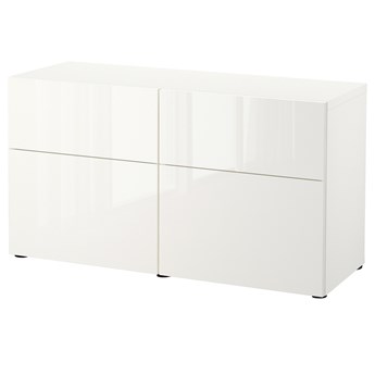 IKEA BESTÅ Kombinacja regałowa z drzw/szuf, Biały/Selsviken połysk/biel, 120x42x65 cm