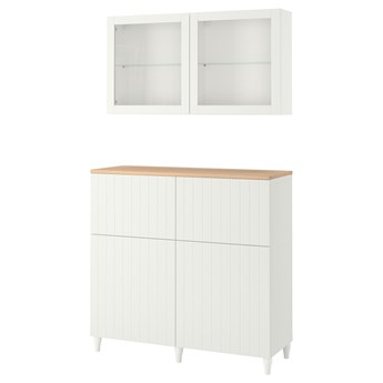 IKEA BESTÅ Kombinacja regałowa z drzw/szuf, Biały/Sutterviken/Kabbarp białe szkło przezroczyste, 120x42x240 cm
