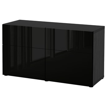 IKEA BESTÅ Kombinacja regałowa z drzw/szuf, Czarnybrąz/Selsviken połysk/czarny, 120x42x65 cm