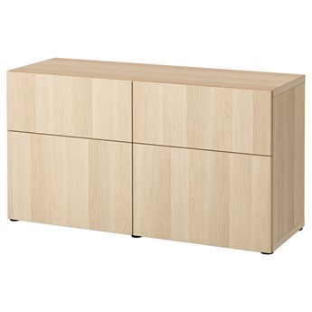 IKEA BESTÅ Kombinacja regałowa z drzw/szuf, Dąb bejcowany na biało/Lappviken dąb bejcowany na biało, 120x42x65 cm