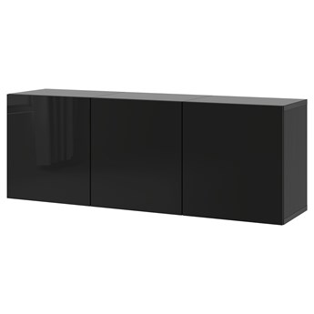 IKEA BESTÅ Kombinacja szafek ściennych, Czarnybrąz/Selsviken połysk/czarny, 180x42x64 cm