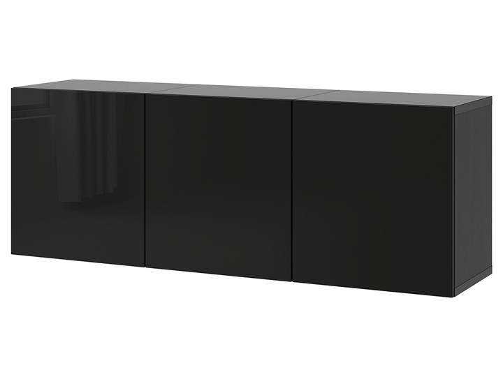 IKEA BESTÅ Kombinacja szafek ściennych, Czarnybrąz/Selsviken połysk/czarny, 180x42x64 cm Płyta laminowana Płyta meblowa Płyta MDF Styl Nowoczesny