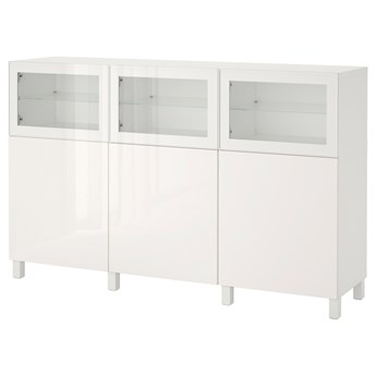 IKEA BESTÅ Kombinacja z drzwiami, Biały Selsviken/Glassvik wysoki połysk biały szkło bezbarwne, 180x42x112 cm