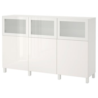IKEA BESTÅ Kombinacja z drzwiami, biały Selsviken/Glassvik wysoki połysk biały szkło matowe, 180x42x112 cm