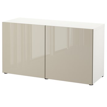 IKEA BESTÅ Kombinacja z drzwiami, Biały/Selsviken wysoki połysk beż, 120x42x65 cm