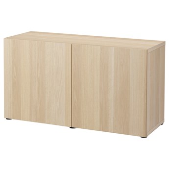 IKEA BESTÅ Kombinacja z drzwiami, Dąb bejcowany na biało/Lappviken dąb bejcowany na biało, 120x42x65 cm