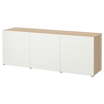 IKEA BESTÅ Kombinacja z drzwiami, Dąb bejcowany na biało/Laxviken biały, 180x42x65 cm