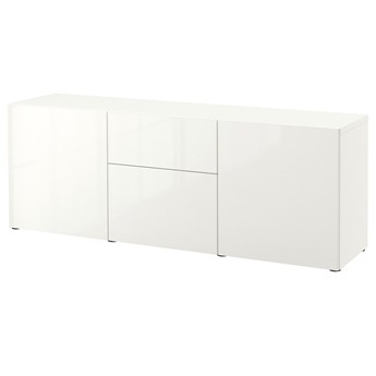 IKEA BESTÅ Kombinacja z szufladami, Biały/Selsviken połysk/biel, 180x42x65 cm
