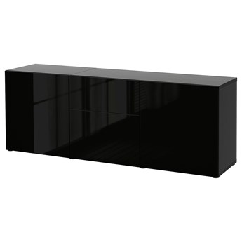 IKEA BESTÅ Kombinacja z szufladami, Czarnybrąz/Selsviken połysk/czarny, 180x42x65 cm