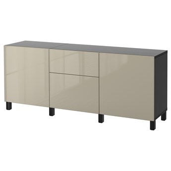 IKEA BESTÅ Kombinacja z szufladami, Czarnybrąz/Selsviken/Stubbarp wysoki połysk beż, 180x42x74 cm