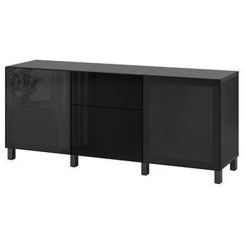IKEA BESTÅ Kombinacja z szufladami, Czarnybrąz/Selsviken/Stubbarp wysoki połysk/czarny dymione szkło, 180x42x74 cm