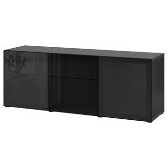 IKEA BESTÅ Kombinacja z szufladami, Czarnybrąz/Selsviken wysoki połysk/czarny dymione szkło, 180x42x65 cm