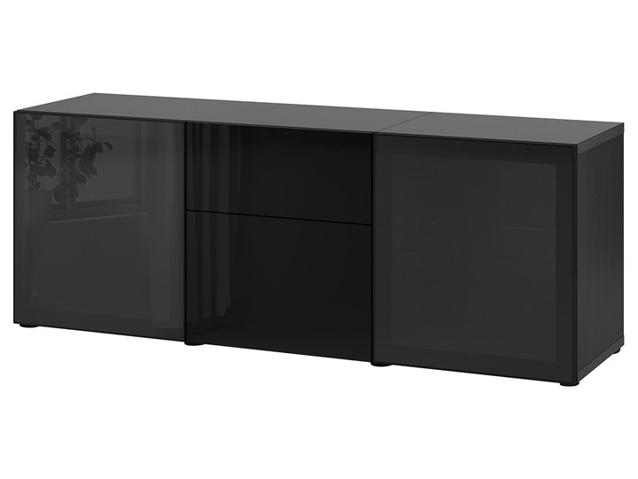 IKEA BESTÅ Kombinacja z szufladami, Czarnybrąz/Selsviken wysoki połysk/czarny dymione szkło, 180x42x65 cm Płyta MDF Płyta laminowana Płyta meblowa Ilość szuflad 2-szuflady