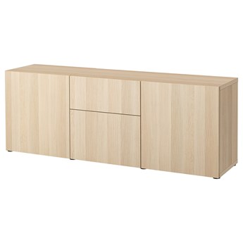 IKEA BESTÅ Kombinacja z szufladami, Dąb bejcowany na biało/Lappviken dąb bejcowany na biało, 180x42x65 cm