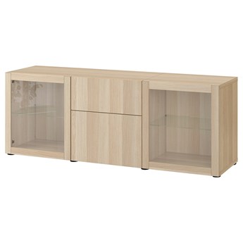 IKEA BESTÅ Kombinacja z szufladami, Dąb bejcowany na biało Lappviken/Sindvik dąb bejcowany biało szk bezbarwne, 180x42x65 cm
