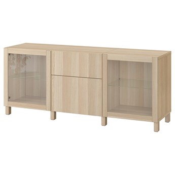 IKEA BESTÅ Kombinacja z szufladami, Dąb bejcowany na biało Lappviken/Sindvik/Stubbarp dąb bejcowany biało szk bezbarwne, 180x42x74 cm