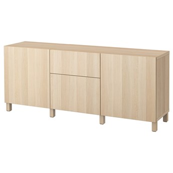 IKEA BESTÅ Kombinacja z szufladami, Dąb bejcowany na biało/Lappviken/Stubbarp dąb bejcowany na biało, 180x42x74 cm