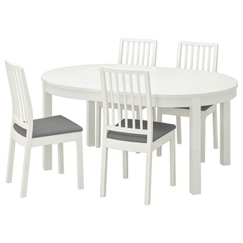 IKEA BJURSTA / EKEDALEN Stół i 4 krzesła, biały/Orrsta jasnoszary, 115 cm