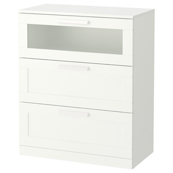 IKEA BRIMNES Komoda, 3 szuflady, biały/szkło matowe, 78x95 cm