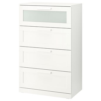 IKEA BRIMNES Komoda, 4 szuflady, biały/szkło matowe, 78x124 cm
