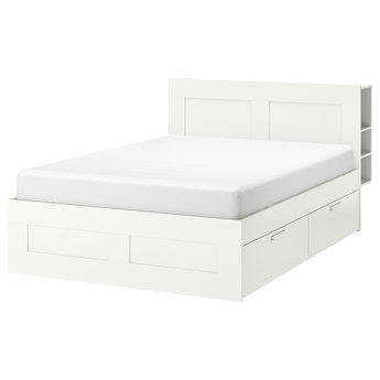 IKEA BRIMNES Rama łóżka z pojemnikiem, zagłówek, biały/Luröy, 140x200 cm
