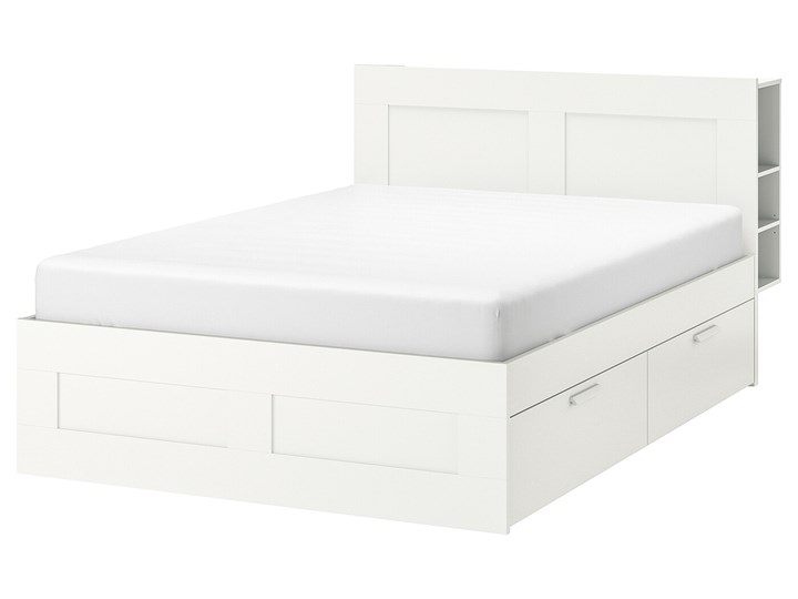 IKEA BRIMNES Rama łóżka z pojemnikiem, zagłówek, biały, 140x200 cm Łóżko drewniane Kategoria Łóżka do sypialni