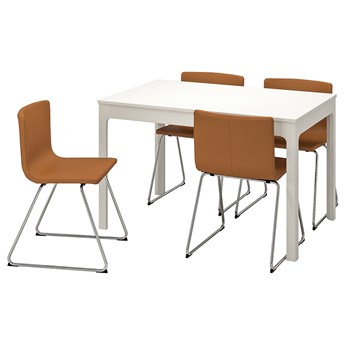 IKEA EKEDALEN / BERNHARD Stół i 4 krzesła, biały/Mjuk złoto-brązowy, 120/180 cm