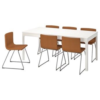 IKEA EKEDALEN / BERNHARD Stół i 6 krzeseł, biały/Mjuk złoto-brązowy, 180/240 cm