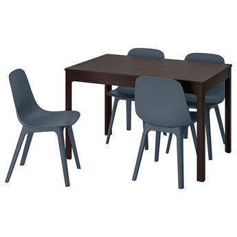 IKEA EKEDALEN / ODGER Stół i 4 krzesła, ciemnobrązowy/niebieski, 120/180 cm